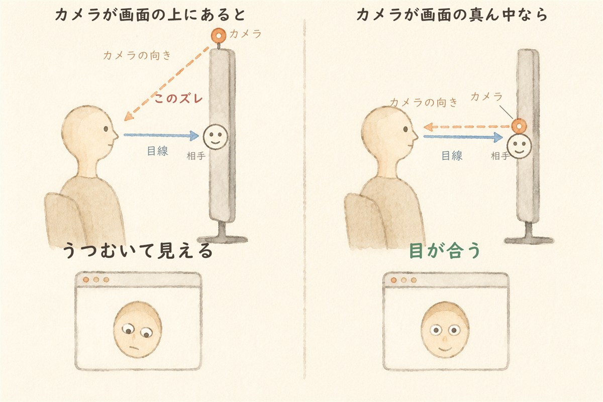 画面が大きいほど、カメラと目線の差は開きます